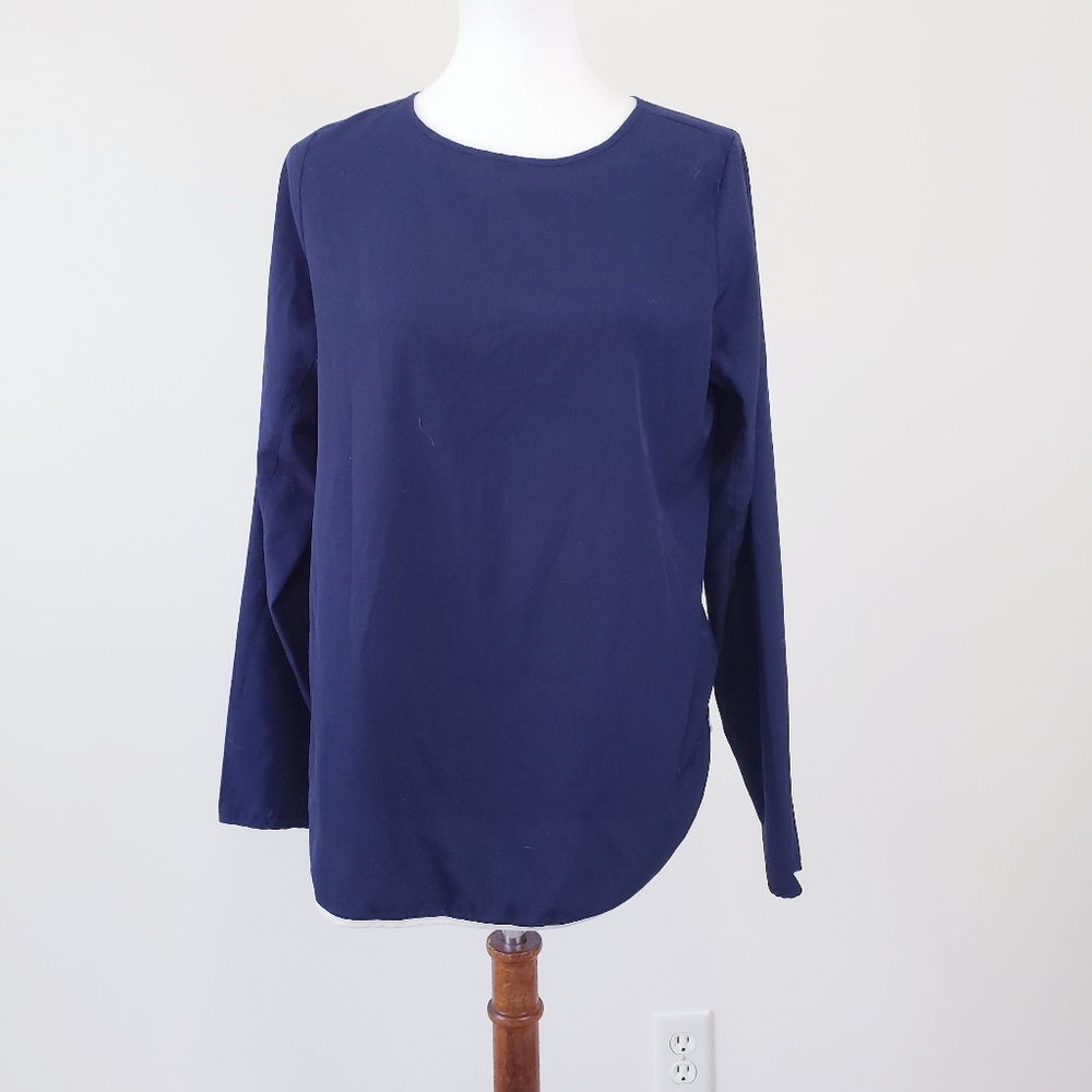 Navy Blue Long Sleeve Blouse White Trim The Limited Size Medium Solid Navy